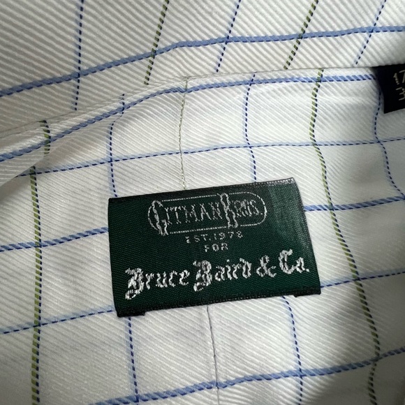 Gitman Bros White w/ Blue & Green Plaid French Cuff Shirt 17-35 - Picture 2 of 4